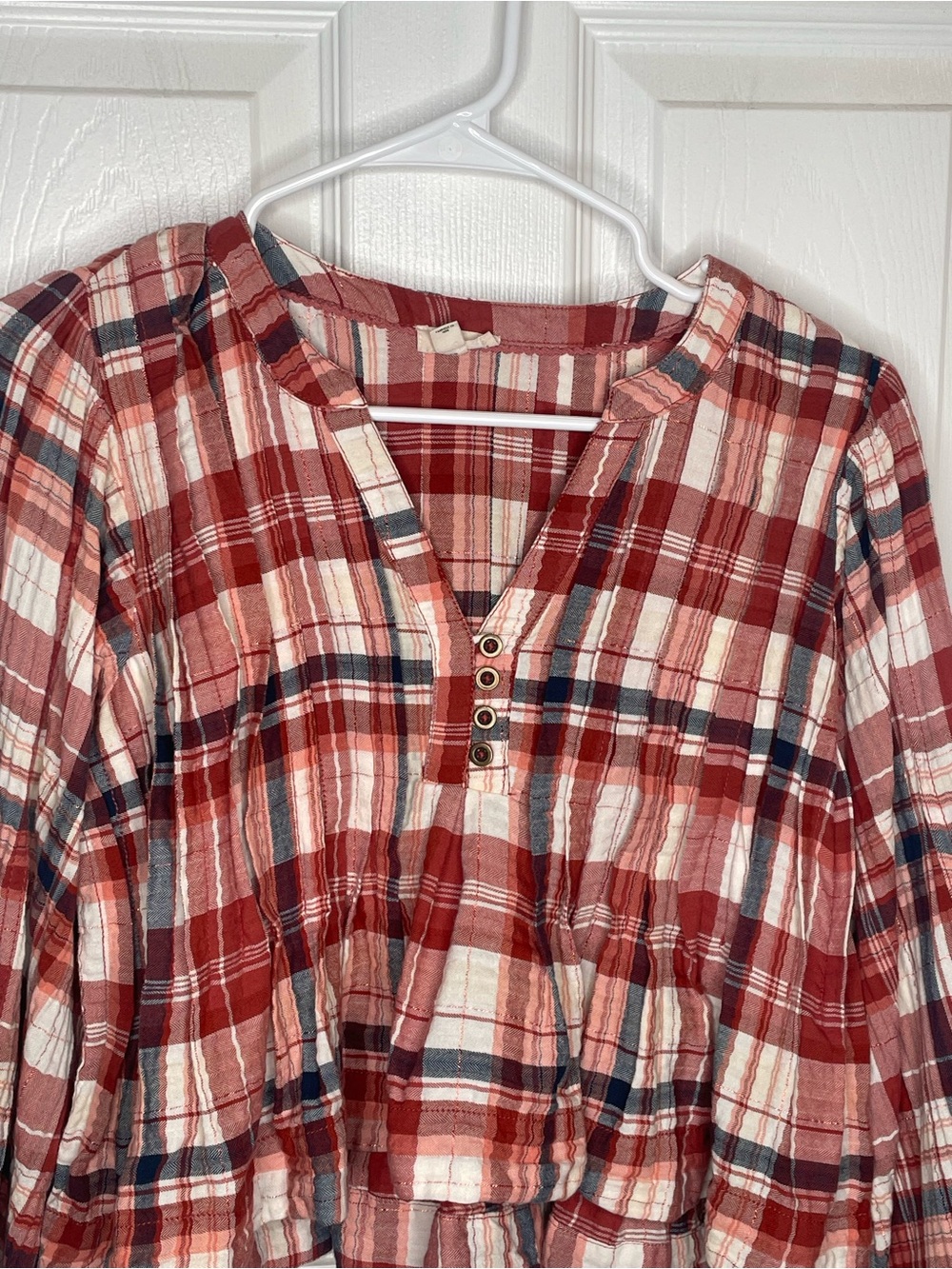Pilcro Long-Sleeve Pleated Swing Blouse Plaid Preppy Academia Schoolgirl Boho XS - Picture 5 of 15